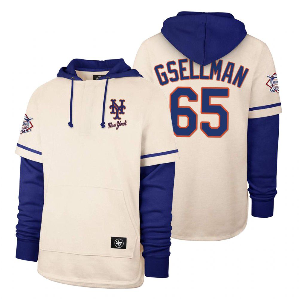 Men New York Mets #65 Gsellman Cream 2021 Pullover Hoodie MLB Jersey